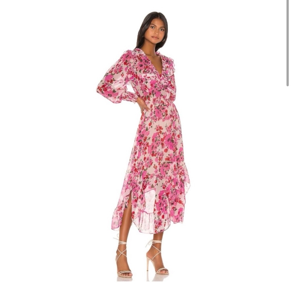 MISA Los Angeles Pink Floral Ruffle Dress XS